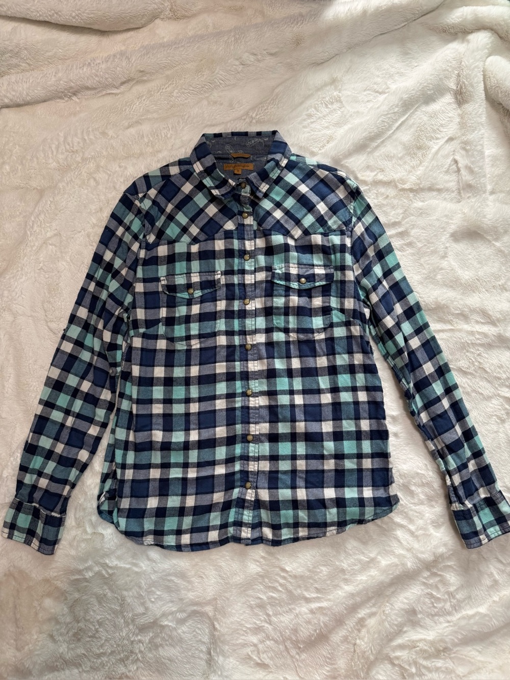 Women’s Jachs Girlfriend Blue & Mint Plaid Button-Up Shirt